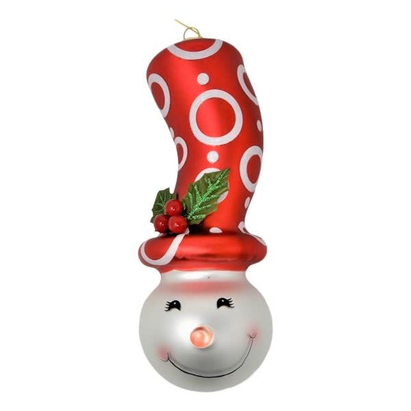 Gerson Glass Ornament with S-Hook and Gift Box, Festive Collection (Tall Hat Snowman [Circle], 2505380)