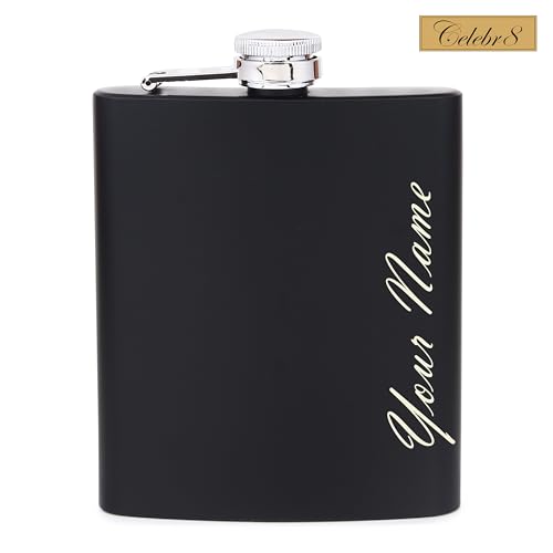 Image of Celebr8 Personalized Hip Flask for Liquor Stainless Steel (210 ML) | Custom Name Engraved Whiskey, Vodka & Wine Pocket Bottle | Beverage Holder for Men | Gift for Dad, Husband, Boyfriend & Friend