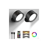 AMETHEUS Wall Mounted Lights, 2 Pack Rechargeable RGB Color Changing Light, 3 Color Temps & Remote and Touch, 360°Rotation Dimmable Cordless for Study Bedroom Reading Bedside (Black)