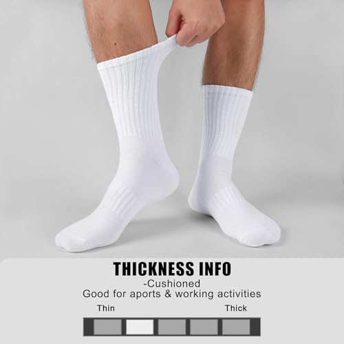 MUQU Mens White Crew Socks - Sports Thin Athletic Breathable Running Long Socks 6 Pairs2