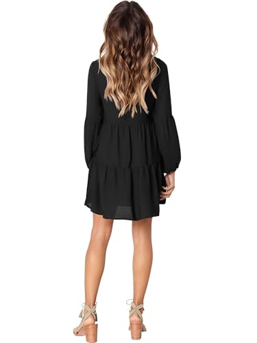 Amoretu Women's Cute V-Neck Lantern Sleeve Loose Tunic Dress Knee Length, Summer, Fall, 2025 (Black, M) - Image 5