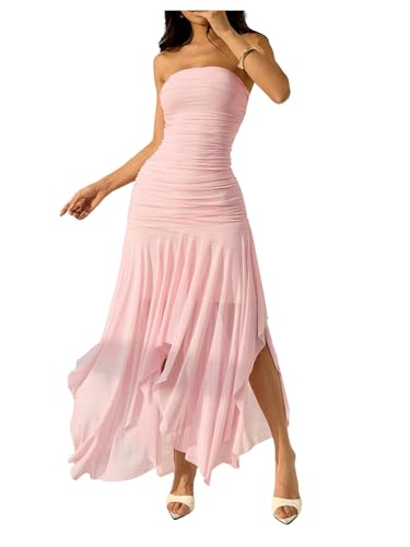 let me be strapless asymmetrical dress Odessa Asymmetrical Neck Strapless Maxi Dress • Shop American Threads White / S