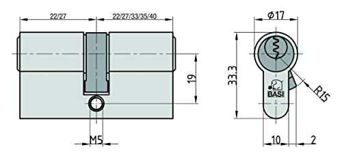 BASI | 2er SET V50 Profil-Kurzzylinder 27/27 mm | Gleichschließend | Profilzylinder | Türzylinder...