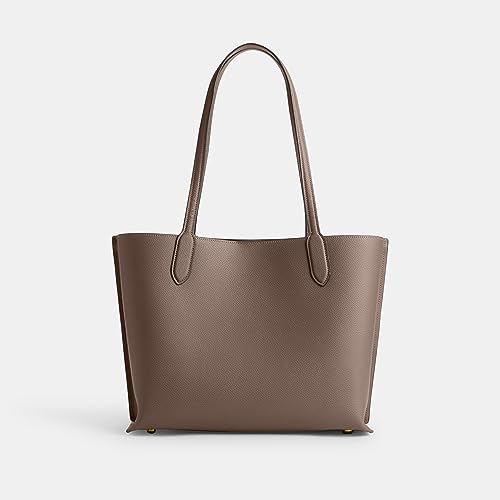 Image of COACH Polished Pebble Leather Willow Tote, Dark Stone