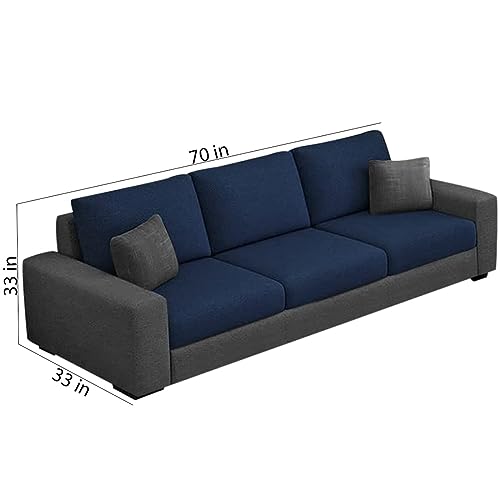 Image of FURNY -Arvon 3 Seater Fabric Sofa Set with 2 Puffy for Living Room in (Blue-Dark Grey)
