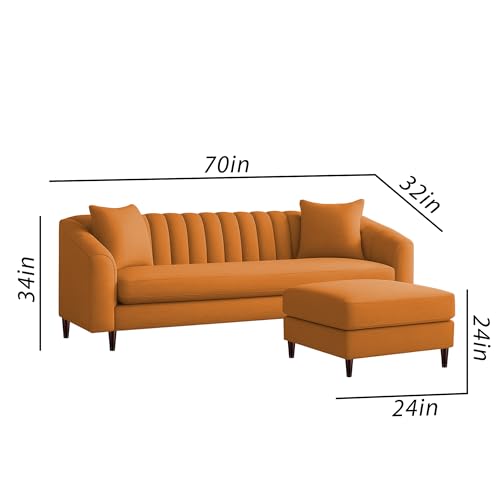 Image of Casaliving Doraldo 4 Seater L Shape Convertible Sofa Set for Living Room, 3 Seater & Ottoman Modular Sectional Couch for Small Space (Orange Colour) Fabric