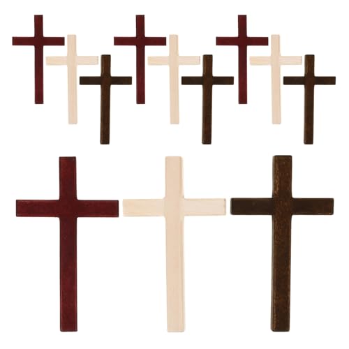 CORHAD 12 Piezas Cruces de Madera Hechas Mano Crucifijos Católicos Portátiles con Acabado Suave para Oración y Decoración Religiosa Iglesias y Hogares