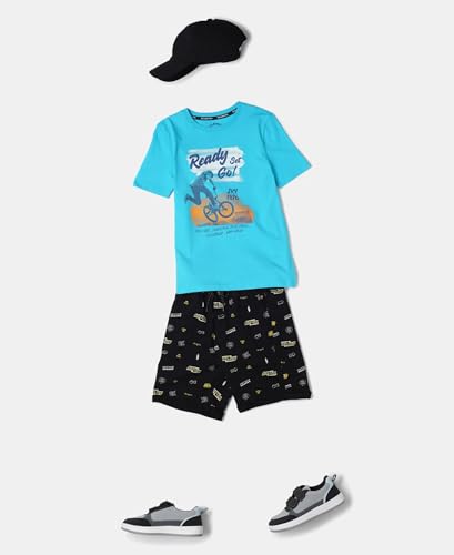 Image of Jockey CB03 Boys Super Combed Cotton French Terry Printed Shorts with Turn Up Hem Styling (Colors & Prints May Vary)