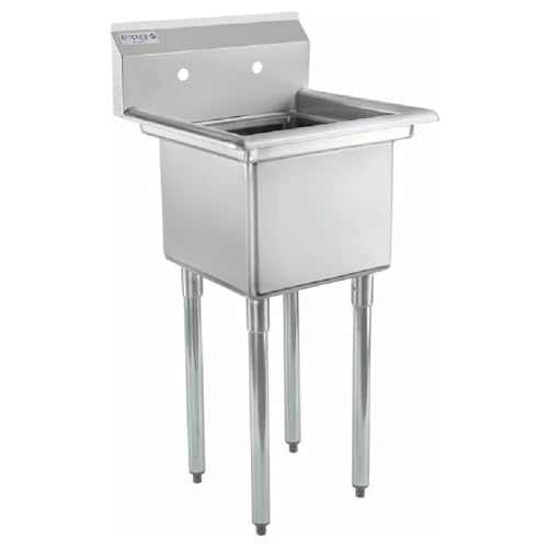 Image of Empura 23 inch Wide Stainless Steel One Compartment Commercial Sink | Prep Utility 15 x 15 Bowl for Restaurant Laundry Garage | 3.5 inch Drain Basket, 9.75 inch Backsplash, 23 inchW x 23.5 inchD x 44.25 inchH, 18 Gauge, NSF
