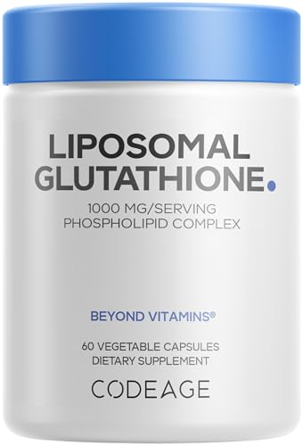 Codeage Liposomal Glutathione 1000 mg Supplement High-Potency Reduced Glutathione - Liposomal Delivery - L-Glutathione - Phospholipids - Non-GMO Gluten-Free - 60 Capsules