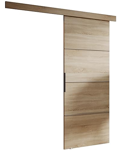 KIER FURNITURE Schiebetür Komplettset - MALIBU - Tür mit Laufschiene - Schiebetürsystem - Raumspartür - Innentüren - Schiebetür - Eiche Sonoma 96 x 205 x 1,6 cm