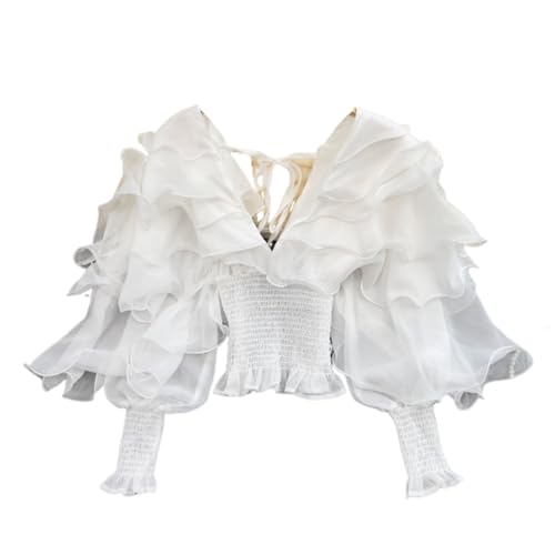 Tiered Ruffle Bell Sleeve Tops Women Y2k Long Sleeve Lace Chiffon Top Long Sleeve Mesh 90s Outfits Dressy Evening