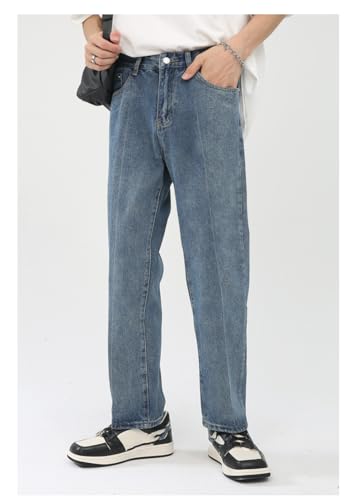 Men's Denim Jeans Hong Kong Style Retro Loose Straight Leg Casual Office Daily Pants for Men2