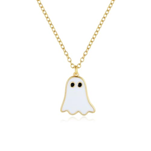 unique corn Halloween Ghost Necklace 14K Gold Plated Cute Spooky Pendant Jewelry Fun Halloween Accessories & Costume Gifts for Women (Gold)