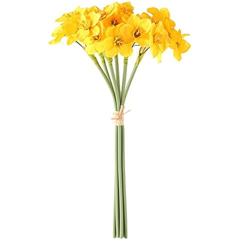 SANGDA Artificial Narcissus Bouquet,12 Pcs Narcissus Flowers Plant Silk Plants Daffodils Bundles Yellow Fake Flowers for Home Office Garden Patio Yard Wedding Farmhouse Decor Cover