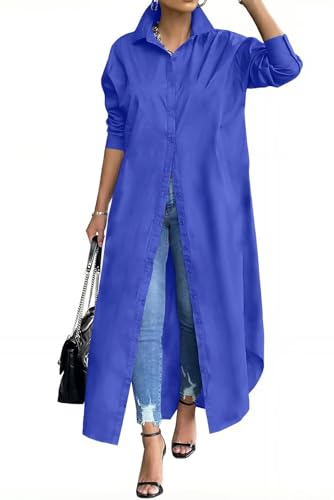 Image of Choichic Shirt Dresses for Women Casual Long Sleeve Cotton Button Down Maxi Dresses