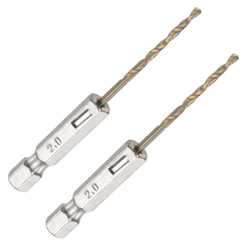 ROWORKX 2Pcs 2mm Twist Drill Bit – 1/4 Inch Hex Shank HSS Drill Bits – Spiral Flute 135° Split Point Bits for Wood Plastic Aluminium and Thin Metal