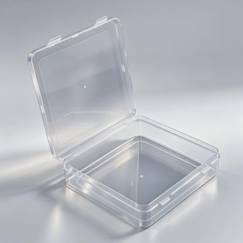 Image of 8 Pieces Square Empty Mini Clear Plastic Storage Box, 5.9x5.9x1.5 inch | Hinged Lids, For Small Items, Craft Projects