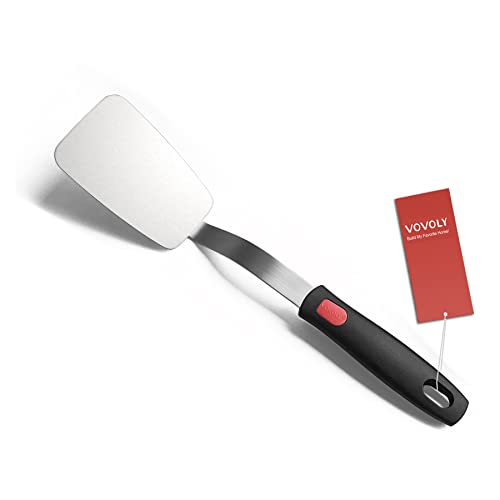 Stainless Steel Flexible Spatula Turner, Vovoly Thin Metal Spatula For Cast Iron Skillet, Thin Blade And Heat Resistant Silicone Handle, Great For Egg, Cookie, Meat, Crep, Medium #TOP19