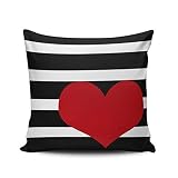 ONGING Decorative Throw Pillow Case Red Heart Pillow with Black and White Stripes Cute Pillowcase Cu