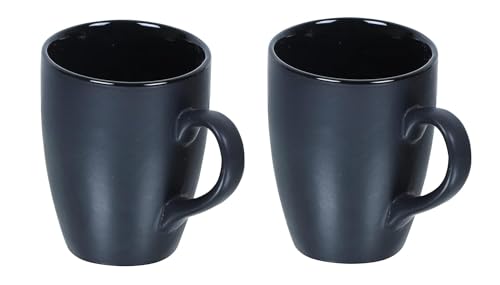 Image of QIMACPLUS Elegant Black Matte Ceramic Coffee Mug with Handle | Sleek Sparkling Design | Microwave & Dishwasher Safe | Perfect for Tea, Coffee, Milk, Latte, and Cappuccino (300 ML Set of 2)