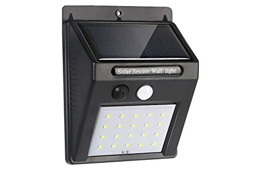 Luz Solar Exterior, 20 LED Luces Solares Impermeable Lámpara Solar de Pared Luces de Exterior Foco Solar con Sensor de Movimiento para Jardín, Patio, aplique de luz
