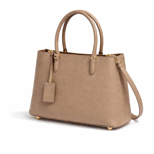 Bolsa Feminina Estruturada Couro Sintético com Alça Removível, 3 Compartimentos, Zíper, Pé de Metal (cAQUI)