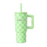 Simple Modern Personalized Kids 24 oz Tumbler with Handle and Silicone Straw Lid | Spill Proof Reusable Stainless Steel Bottle | Gift for Kids Boys Girls | Trek Collection | Lime Checkmate