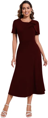 Image of shengfan Women's Casual A Line Swing Summer Dress Formal Short Sleeve Round Neck Wrap Evening Party Dresses