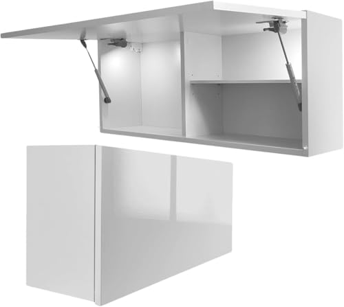 Milionmeblicom Badezimmerschrank Laura Hängeschrank Badezimmermöbel Klappbarer Badezimmer Wandschrank Teleskopöffnung LED-Beleuchtung - Mattweiß/Weiß Hochglanz, Maße 39 x 90 x 23 cm
