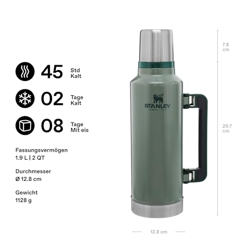 STANLEY 1913 Classic Legendary Thermosflasche 1.9L - Thermos Hält 45 Stunden Heiß Oder Kalt - Edelstahl Thermoskanne - BPA-Frei - Spülmaschinenfest - Hammertone Green – Bild 2