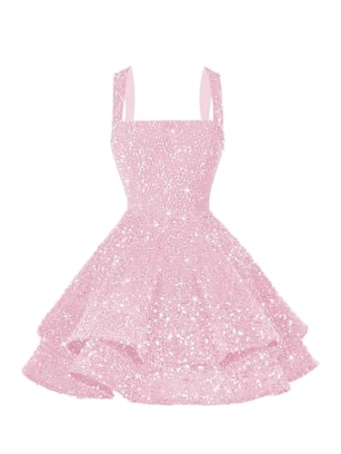Image of vintys Teens Sequin Short Homecoming Dresses 16 Photo Shoot Tiered Cocktail Party Dress VS116
