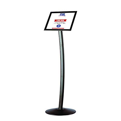 M&T Displays Curved Menu Board 8.5X11 Inch Black Pedestal Sign Holder Floor Standing Aluminum Front Loading Easy Open Poster Message Advertisement Holder For Restaurant Cafe Hotel #TOP5