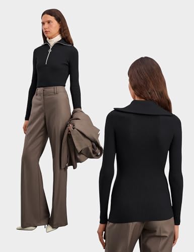 Prettywear Women's Quarter Zip Pullover Sweaters 2024 Long Sleeve Collared Slim Fit Ribbed Knit Business Casual Fall Top4