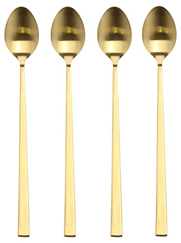 BITZ Latte-Macchiato-Löffel, Langer Löffel aus Edelstahl für Kaffee-Getränke, Länge 20 cm, 4 Stck, Messingfarben