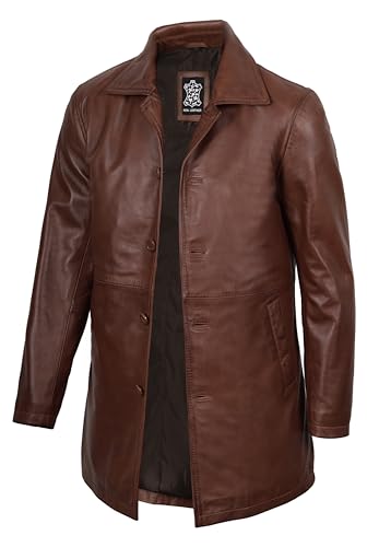 Image of fjackets Men's Leather Coat - Real Lambskin 3 /4 Length Long Jacket | Carcoat Style Outerwear