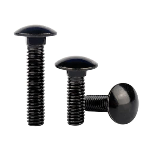 Image of 1 /2-13 x 1-1 /2 inch Carriage Bolts Screws Black Finish, Round Head Square Neck, 304 Stainless Steel 18-8, UNC Full Machine Coarse Thread, 5Pcs