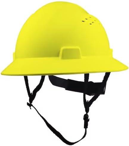 Full Brim Vented Hard Hat, 4-Point Adjustable Ratchet Suspension, Yellow, Mfr: GH328Y-A