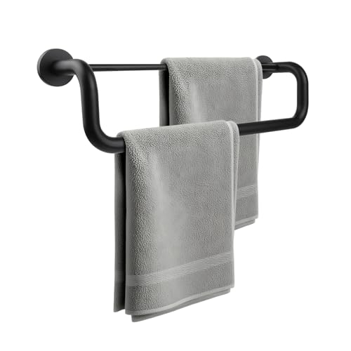 Biuiuiu Double Towel Bar,Double Towel Rack for Bathroom,16 Inch Matte Black Towel Holder,Towel Rack for Bathroom Wall Mounted,SUS304 Stainless Steel Easy to Install
