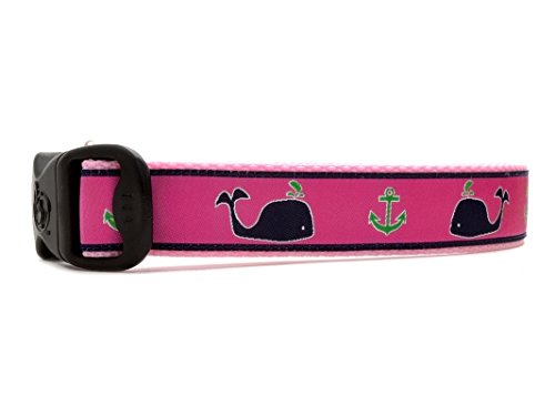 3 Dirty Dawgz Exclusive Adjustable Maritime Seaside Nautical Pink and Green Preppy Anchors and Whales Nautical Dog Collar for Medium Large and X-Large Dogs