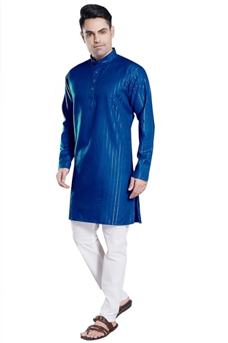 Image of DIVISIVE Men's Self Zari Line Cotton Blend Slim Fit Kurta Pyjama Set