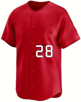 Baseball Authentic Red Baseball Jersey, Arenado #28, Button-Down V-Neck, Professional Baseball Uniform for Men
