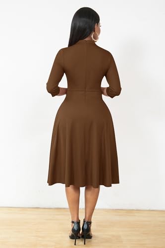 Image of Nmoder Casual Dresses for Women Semi Formal Fit and Flare 3 /4 Sleeve A-line Church Work Dress with Pockets