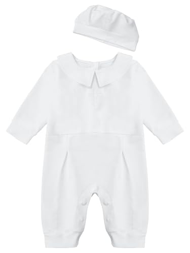 Chaoyinn Bambini Bimbo Maschi Femmine Tutina Bianca Per Battesimo Con Cappello Completo Battesimo Pezzi Bianco 0-6 mesi