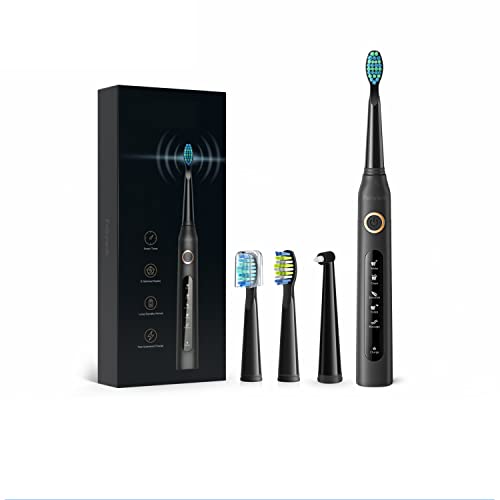 Ultraschall Zahnbürsten, m MU Schallzahnbürste, Elektrische Zahnbürste, Elektrische Zahnbürsten Mit 4 Ersatzbürsten, 5 Putzmodi, Timer, Aufladen 4 Stunden Hält 30 Tage Cover