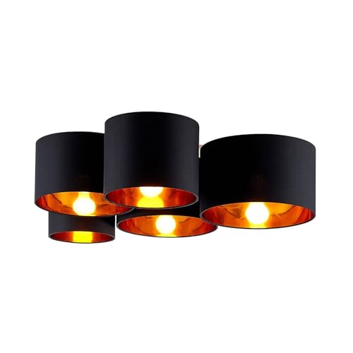 Lindby Stoff Deckenlampe schwarz-gold, 5 Schirme Ø 20 25 28 30 32 cm 5x...