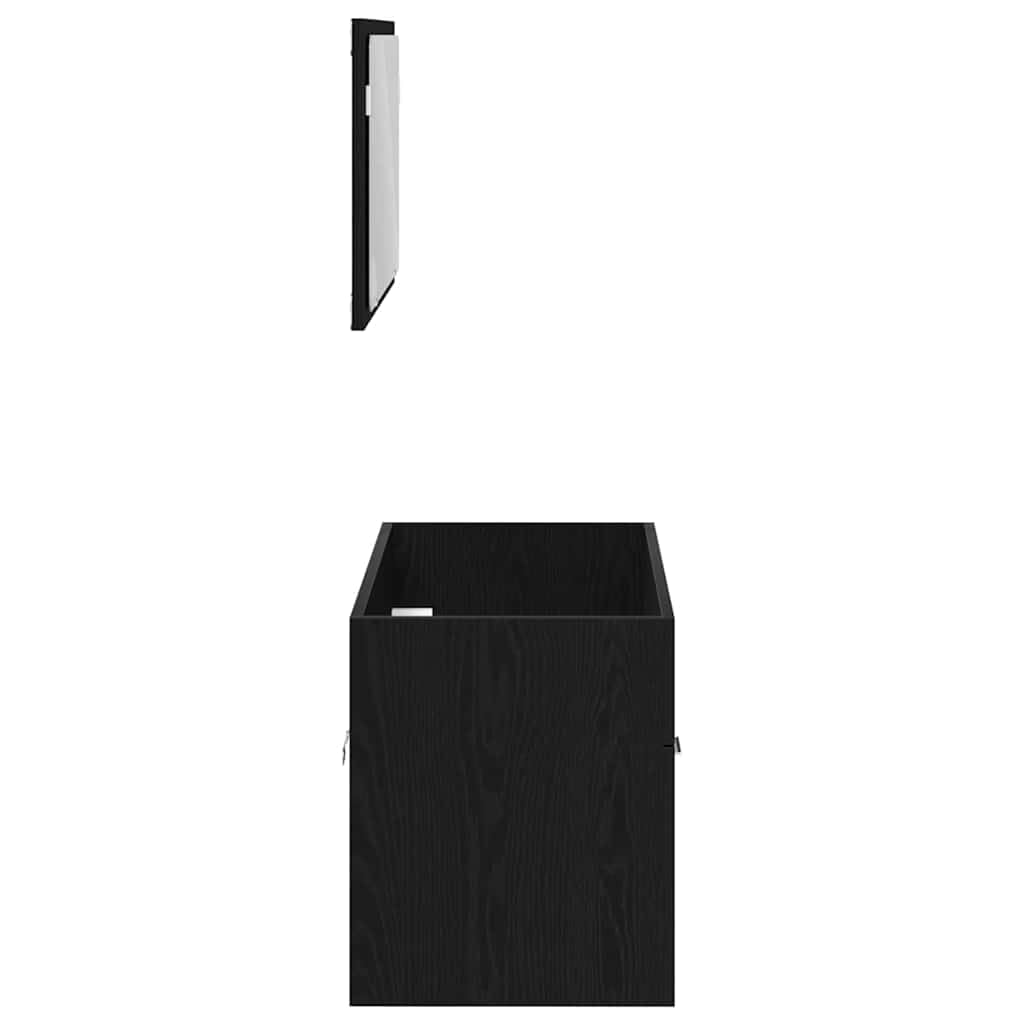 Zestaw mebli łazienkowych w kolorze czarnym o wyglądzie dębu, materiał drewnopochodny z umywalką, szafka pod umywalkę i lustro ścienne, 90 x 38,5 x 46 cm, nowoczesne wzornictwo wiszące dla