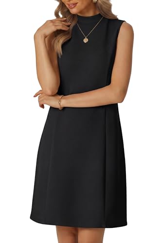 Image of HiMONE Womens Mock Neck Mini Dress Sleeveless A Line Swing with Pockets