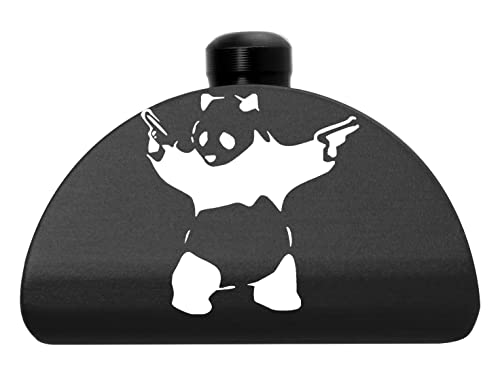 NDZ Performance Aluminum Grip Plug for Glock Gen 1-3 G17 G19 G20 G21 G22 G23 G24 G31 G32 G34 G35 – 6061-T6 Anodized with Custom Laser Engraving – Black Finish – Panda with Guns Outline