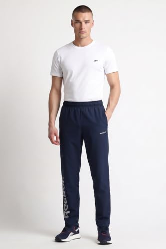 Image of Reebok Men's Woven Mesh Track Pants - Breathable Mesh Panels Gym Trackpants for Men | Training Running Payjama for Men | Athletic Pants - Elastic Drawcord Waistband